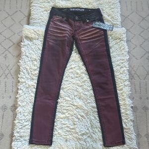 Affliction Maroon and Black Denim Pants